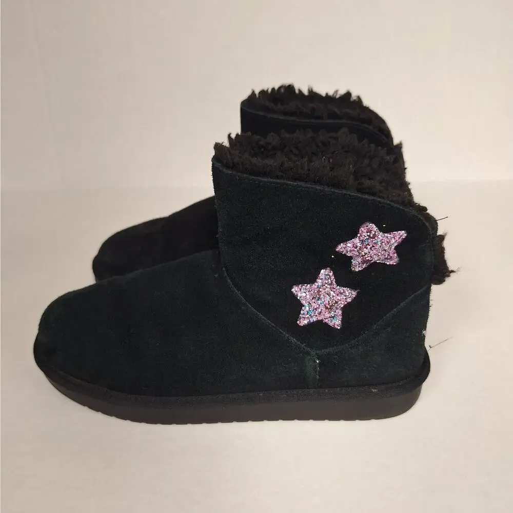 Koolaburra by UGG Kids Boots 5 Koola Star Mini Glittery‎ Suede Fur Lined Black